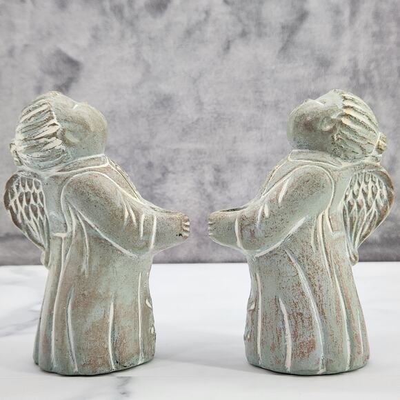 2 Vtg 5" Isabel Bloom Signed Choir Angels 1995 Candle holder cement art figures - Picture 1 of 7